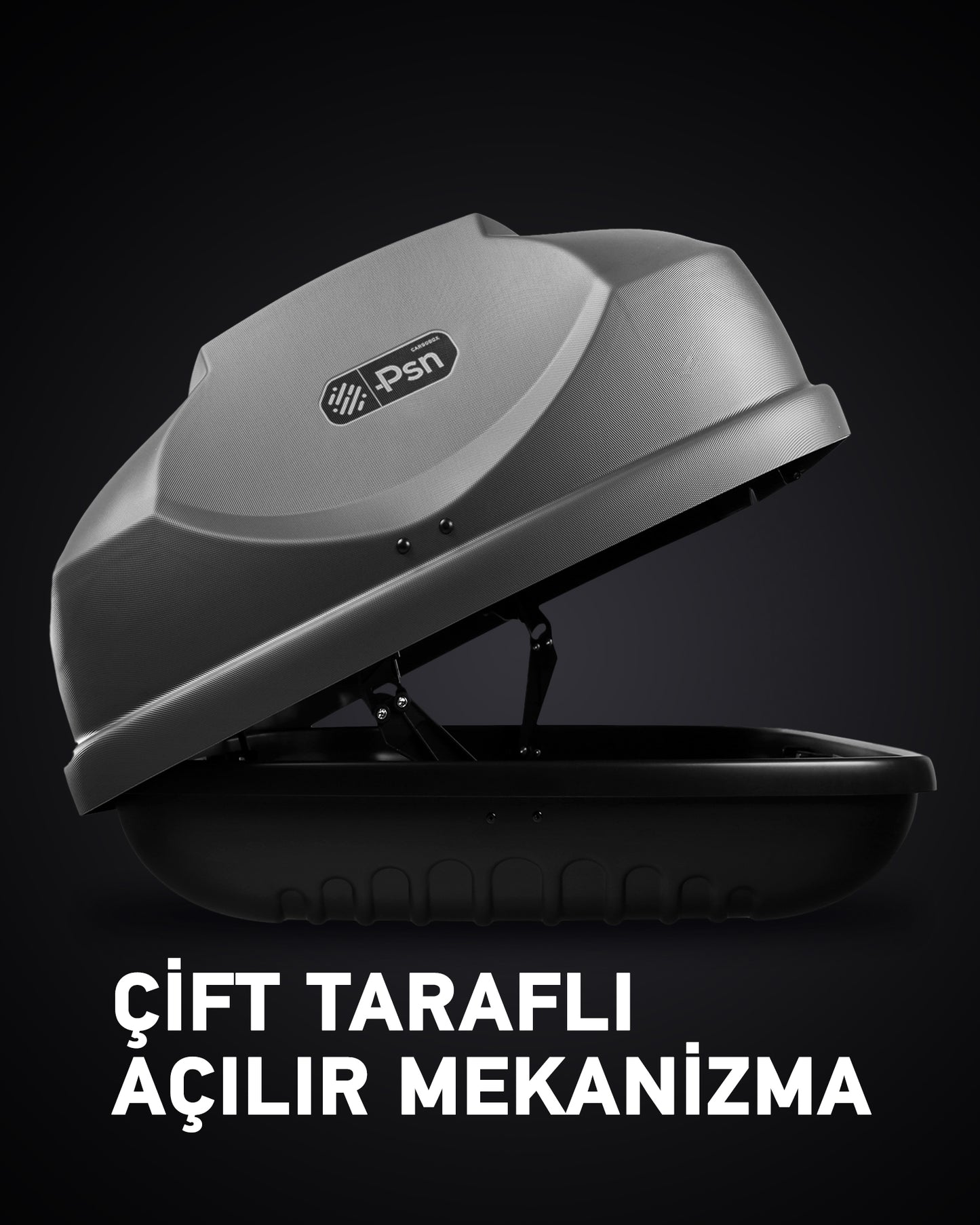 PSN CargoBox Araç Üstü Port Bagaj - 460 Litre - Mat Gri - Çift Taraftan Açılır